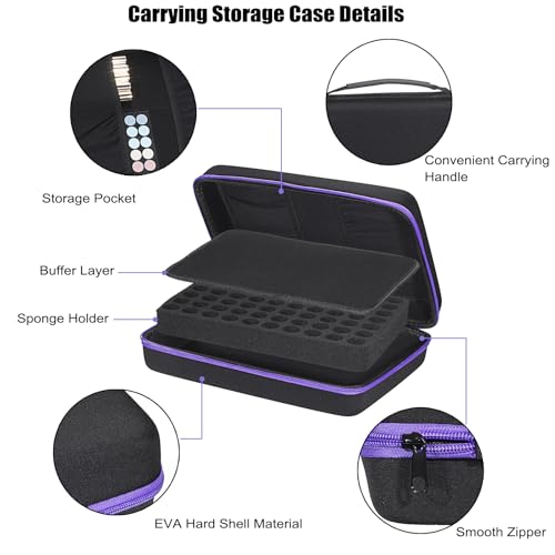 Image of ELLDOO Alcohol Ink Storage Carry Case, Fits up to 70 Bottles, Alcohol Ink Case Miniature Paint Carry Organizer for Ink and Paints with Foam Insert and Inner Storage Pocket, Purple (Ink not Included)