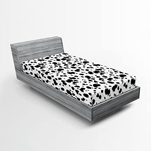 Ambesonne Animal 2 Pack Fitted Sheet, Dalmatian Animal Print Art, Bed Cover All-Round Elastic Deep Pockets 2 Pieces, Package Contains 2 Twin Size Fitted Sheets, White Charcoal