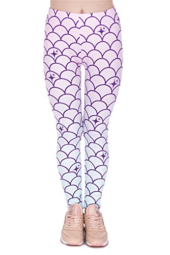 kukubird Printed Patterns Women's Yoga Leggings Gym Fitness Running Pilates Tights Skinny Pants Size 6-10 Stretchable - Mermaid Tail
