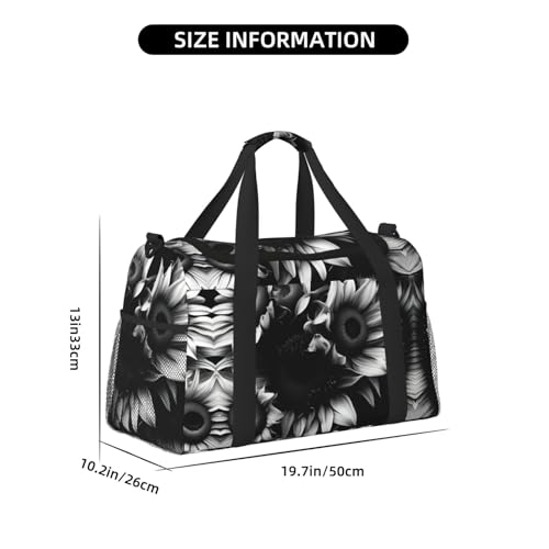 black and white sunflowers print Weekender Overnight Carry On Bag Gym Luggage Bag Duffel Bag for Travel Women4