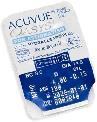 ACUVUE OASYS for Astigmatism Kontaktlinsen – 2-Wochen-Linsen für Tag und Nacht mit -2,25 dpt, Cyl -0,75, Ach 180 & BC 8.6 – UV Schutz, Austrocknungsschutz & Komfortables Tragegefühl – 6 Linsen