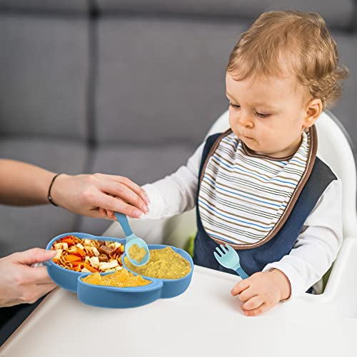 Vicloon Silicone Suction Divided Weaning Plate, Non Slip Baby Toddler Plate for Kids High Chairs and Tables (Blue) - Image 4