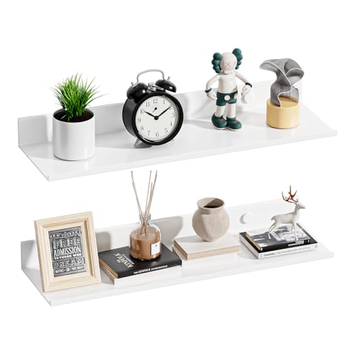 Wisfame Blanca Baldas Flotantes Pared de Metal, Estanterias de Pared sin Taladrar 40cm, Moderno Estante Flotante para Salón, Dormitorio, Baño, Oficina, Cocina Decoración