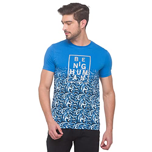 Image of Being Human Blue Slim Fit Round Neck Men's T-Shirt Clothing