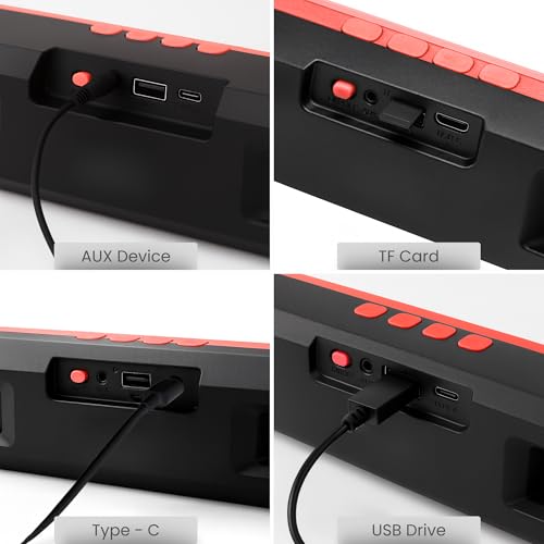 Image of OOGE Vibebox 7000 Bluetooth Speaker, 15W Portable Wireless Speaker with TWS Connection, Type-C Charging, AUX Input, FM Radio, USB & TF Card Support, 8H Playtime (Movie,Music Modes) (Red)