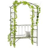 Outsunny Metal Trellis Arbor Arch with Garden Bench