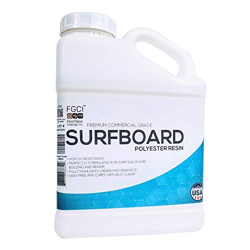 FGCI Surfboard Polyester Resin 1 Gallon Kit with MEKP Hardener Clear Laminating Resin for Fiberglass Cloth and Surfboard Building Made in the USA