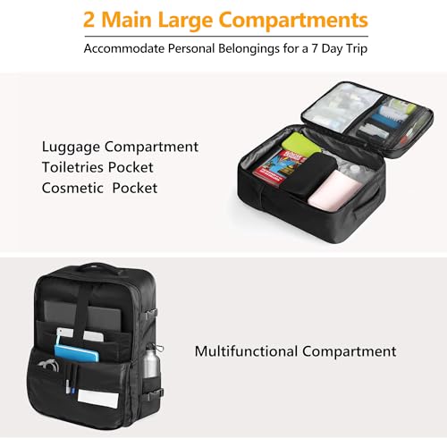 SUOCO Travel Backpack with Vacuum Bag, 70L Seal Compression Air Vac Back Pack with Travel Pump, Carry On Suitcase Luggage Flight Approved for Men Women Personal Item, Black - Thumbnail 4