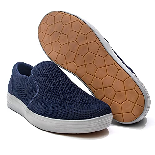 Konhill Men's Slip On Sneaker - Knit Walking Loafers Memory Foam Driving Work Skate Shoes Arch Support Slip Resistant Shoes 11.5 Us Navy,45.5 #TOP4