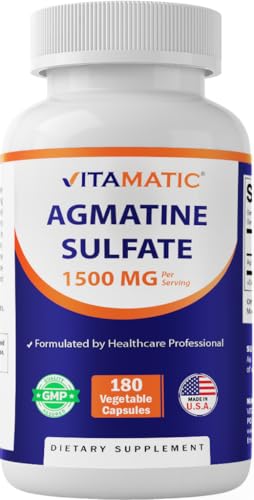 Vitamatic Agmatine Sulfate 1500mg Per Serving - 180 Veg Capsules - Made in the USA - Non-GMO & Gluten Free