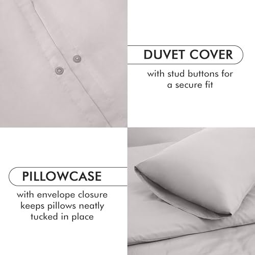 Bedding Set Super King with Fitted Sheet, Duvet Cover & 2 Pillowcases - Light Grey Microfibre 4 Piece Bed Set - Image 4