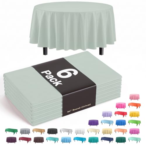 Image of Exquisite Sage Round Plastic Table Cloth Disposable 6 Pack - 84 Inch Round Tablecloth for Tables up to 6 Foot - Waterproof Table Cover for Party Wedding Birthday Graduation BBQ Catering