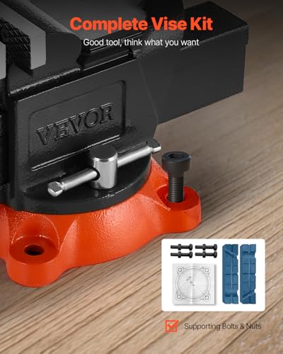 Image of VEVOR Bench Vise, 5 inch Jaw Width, 5 inch Max Jaw Opening Multipurpose Vise with 360 Swivel Locking Base, 2.8 inch Throat Depth, Heavy Duty Ductile Iron Workbench Vise with Anvil, for Clamping Round Pipes