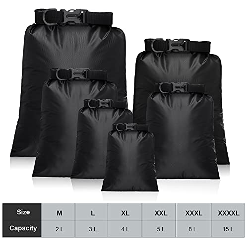Shappy Set de 6 Bolsas Secas Impermeables Set Combinado Ligero con Sacos de 15 L, 8 L, 5 L, 4 L, 3 L, 2 L y 2 Correas de Hombro Larga Ajustable para Kayak, Rafting, Canotaje (Negro) - imagen 4