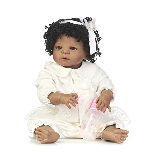 22 inch Black Cute Newborn Baby Doll Girl (Silicone Full Body, Waterproof) Reborn Dolls African American Doll