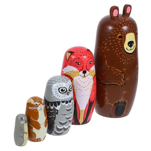 ledmomo 5個 五森林熊マトリョーシカ木製動物人形 かわいい木製おもちゃ クリスマス誕生日装飾 ハロウィン願いの贈り物 コレクション向け