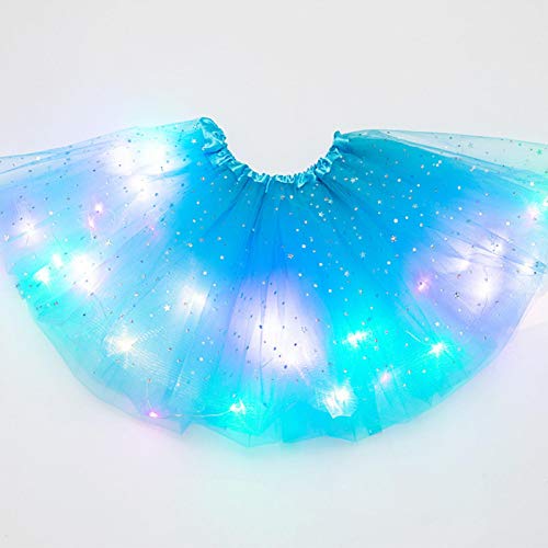 Girls Tutu Skirt, Little Girls LED Colorful Luminous Kids Star Sequin Ballet Skirt Princess Sparkling Tutu, Fancy Fluffy Ballet Dance Costume for 3-8 Years Kids (Blue)