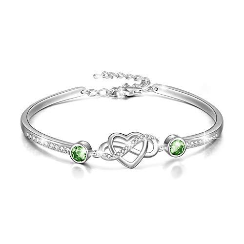 Image of AOBOCO 925 Sterling Silver Infinity Endless Love Heart Birthstone Bangle Bracelet - I Love You Forever Series Adjustable 6-8 in Bracelet with Crystals from Austria Romantic Birthday Jewelry Gift for Women Wife Girlfriend