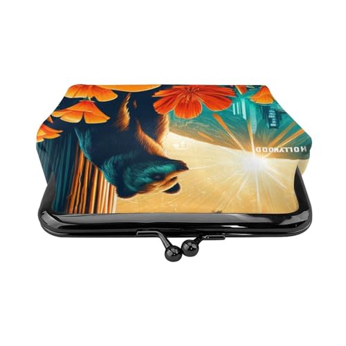 Pu Leather Buckle Coin Purse California-Poppies-Bear Girls Kiss-Lock Change Purse Wallets2
