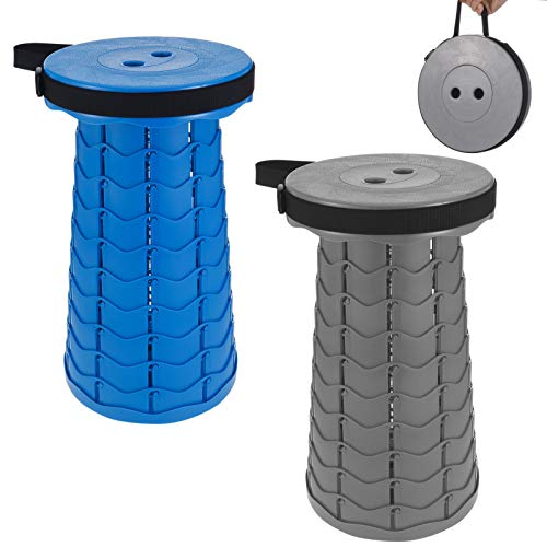 2 Pack Camping Folding Stools, Lightweight Portable Adjustable Collapsible Chair for Camp Hiking Fishing Travel Hunting, Retractable Fordable Telescopic Plastic Furniture Set for Adults & Children
