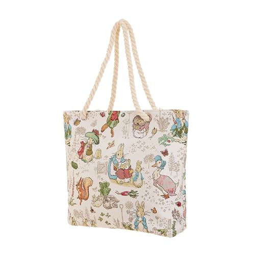 Signare Large Tote Bag for Women with Strong Cotton Rope Handles Beatrix Potter Peter Rabbit Tapestry Beach Bag Lightweight Travel Essentials Picnic Bags with Zip Closure & Inner Zip(BEACH-BP-PETER)