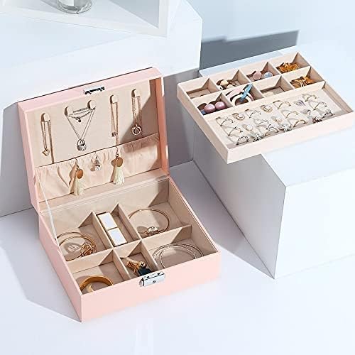 Large Velvet Jewelry Storage Case Organizer PU Leather Necklace Ring Earring Jewellery Box Packaging Casket jewelry organizer box (Black)