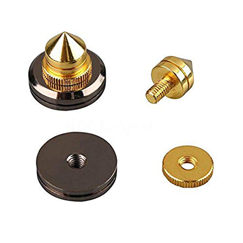 Trolleyshop Stainless Steel Speaker Spike Golden Stand Adjustable Turntable Feet Cone Base Pads Shockproof Mat Turntable Isolation Subwoofer Cd Audio Amplifier W/ 3M Double-Sided Adhesive 4Pcs #TOP4