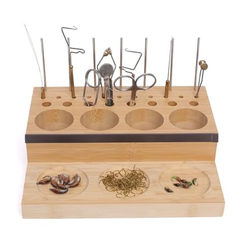 Raprance Wooden Fly Tying Fishing Kit Organizer Fly Tying Tool Caddy Desktop Storage Rack Cover
