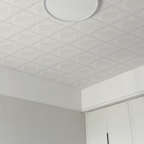 Ceiling Tiles 13.8 in×13.8in 3D Wall Panels Easy Installation Peel and Stick Ceiling Panel Cover 21 Sq. Ft, Pack of 16 Tiles for Home roof and Wall - Thumbnail 3