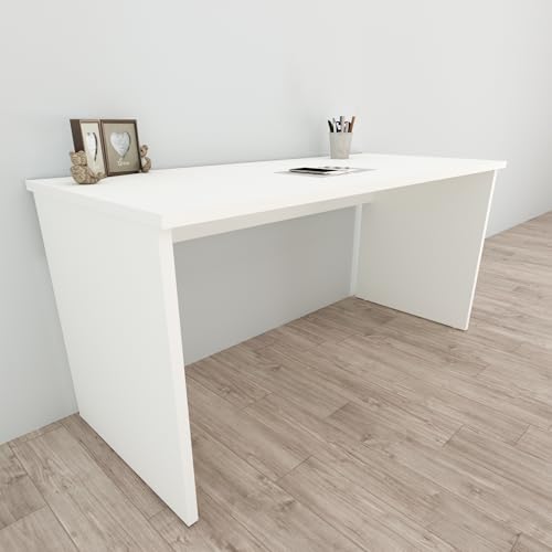 Henor Mesa Escritorio Oficina en Madera FSC® 160x60x75 cm con Niveladores para Oficina o Habitación. Mesa de Ordenador, Mesa de Estudio. Blanco.