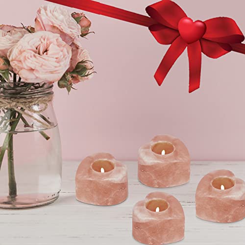Nevlers 4 Pack Pure Himalayan Salt Candle Holders | Heart Shaped Himalayan Salt Tea Candle Holder | Hand Crafted Himalayan Tealight Holders | Salt Candle Holder For Decor | Salt Lamp Tealight Holders #TOP6