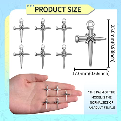 Mesarch 70Pcs Alloy Antique Silver Nail Cross Charm Large Cross Nail Charm Crucifix Charm For Jewelry Making Diy Bracelet Necklace Earrings Bag Decor Pendants #TOP1
