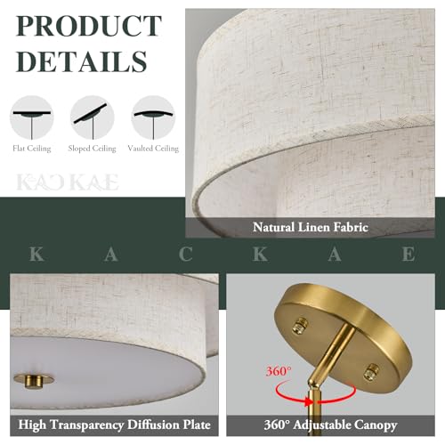 kackae Gold Modern Chandelier 18'' Drum Chandeliers with 2-Layer Fabric Shade 4-Light Linen Pendant Light Fixture for Dining Room Bedroom Kitchen Hallway Foyer by kackae - Used condition - Image 5