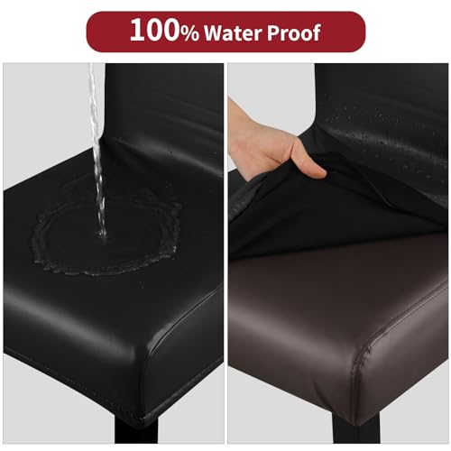 Image of YISUN Bar Stool Covers, Stretch Waterproof PU Bar Stool Slipcover Removable Washable Bar Stool Chair Covers, High Chair Cover with Elastic Bands (2 Pack, Black)