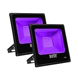 【LEISTUNGSFÄHIG UND LANGLEBIG】 2 Pack 80W UV Schwarzlicht mit Qualitäts-LED-Chips (50.000 Stunden lange Lebensdauer, hohe Energieeffizienz, geringer Stromverbrauch); Hochwertiges, dickes Aluminiumgehäuse mit hervorragender Wärmeableitung verlängert die Lebensdauer der Lampe.