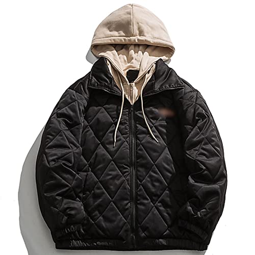 LYYYT-DT Herren Kapuzen-Baumwollwattierte Jacke Winter Neuer Mantel Lose Wärme Wasserdicht Freizeit Outdoor Kurzer Leichter Daunen-Hoodie,Schwarz Cover