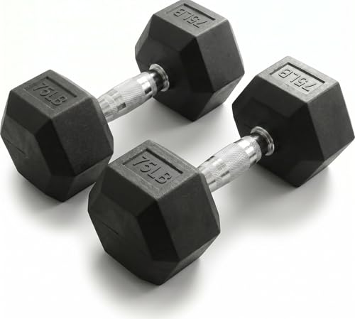 5-550 lb Rubber Hex Dumbbell Set Heavy-Duty Free Weights for Home Gym Strength Training Muscle Building & Full Body Workouts No Rack Included (75 lb Pair)