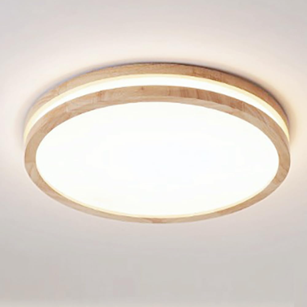 LIGKIN LED Lámpara de Techo de Madera 24W Plafones Redondo Moderna 4500K Neutro Luz LED Techo Doble Capa Lámpara de Techo de Acrílica por Cocina Dormitorio Salón Corredor Oficina Ø30cm