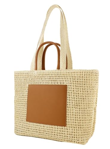Image of Epsion Women Straw Bag Summer Beach Tote Handbag Woven Shoulder Purse Large Rattan Shoulder Bag for Vacation, A-beige, E-YJJ-24CB03-A-beige