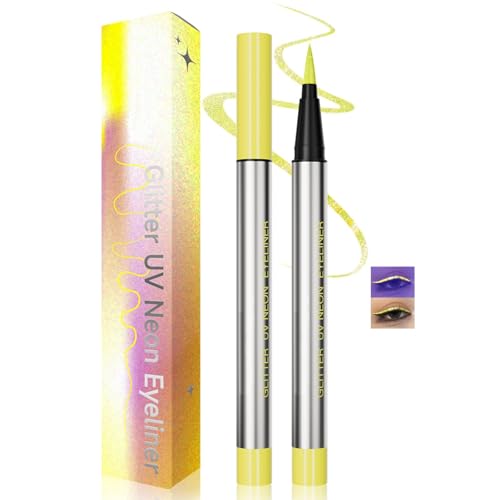 Image of Lemon Yellow UV Glitter Eyeliner Pen With Fine Tip - Vibrant Neon Glow Face & Paint For Festivals, Parties & Creative Makeup, Waterproof And Quick-Dry For Bold Artistic Looks