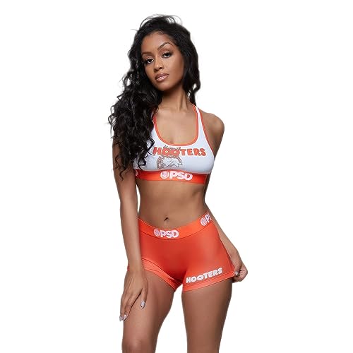 PSD Women's Hooters Uniform Style Boy Shorts Underwear for Women, Hooters Owl Print Orange White Boyshorts Panties for Women