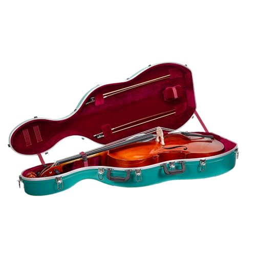Crossrock ABS Cello Case for 4/4 & 3/4 Size | Mint Blue Matte Finish, Wine Red Velvet Interior, Molded Hardshell with Wheels, Lock, Dual Bow Holders & Backpack Straps