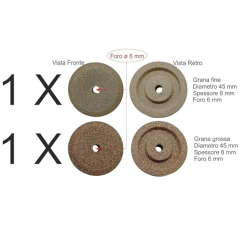 Miniatura 3 de Par De Esmeriles N 2 - Grano Fino Y Grano Grueso - Afilador Afilador De Hoja Para Rebanadora Compatible Con Rgv, Fac, Mistro, Sirman, Casadio Y Otros. Medidas Ø 45 - H 8 - Agujero 6 Mm.
