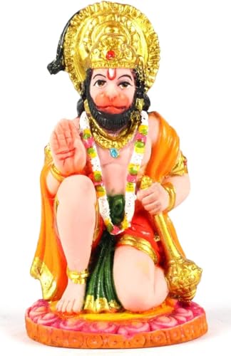 Image of Ashirwad Hanuman Idol with Gada for Home Decor & Pooja Room | Marble Dust Bajrangbali Murti for Car Dashboard Temple Office Gift | Multicolor Glossy Finish | 4 Inch