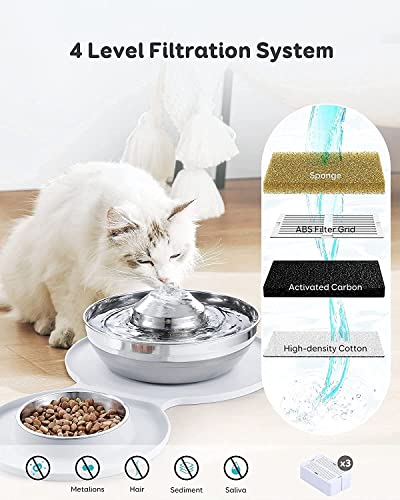 Dispensador Automático de Agua 4L para Gatos con Fuente y Comedero Acero Inoxidable miniatura 4