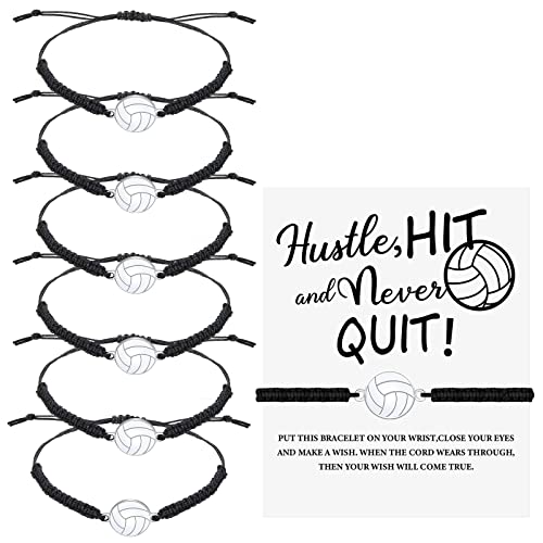 Hicarer Volleyball Charm Bracelet Adjustable Woven Jewelry Softball Charm Bracelet with Cardboard Volleyball Team Gifts for Team Players