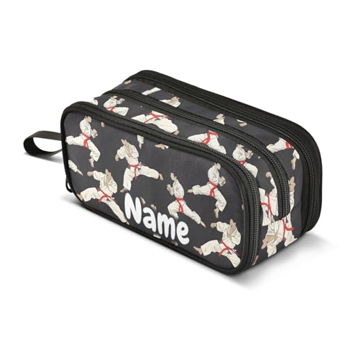 Image of Custom Karate Black Background Pencil Case Box Boys Girls Personalized Name Large Pencil Pouch Stationery Pen Bag Organizer for Kids Adults School Office