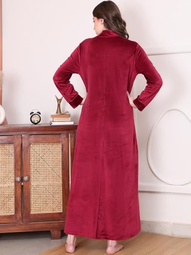 Image of Secret Wish Solid Velvet Maternity Nighty Full Length