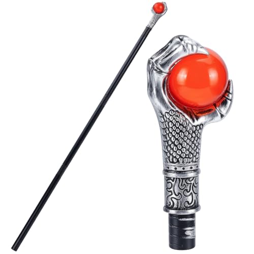 Image of GORGECRAFT Antique Cane Vintage Walking Stick Silver Eagle Claw Red Ball Grasping King Stick Plastic Costume Canes Halloween Party Cosplay Scepter Magic Wand Punk Prop for Themed Events Stage Shows