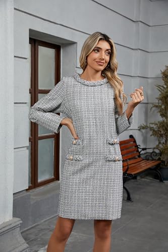 LifeShe Women's Long Sleeve Tweed Mini Dress Business Work Short Dress Elegant Cute Party Dresses4